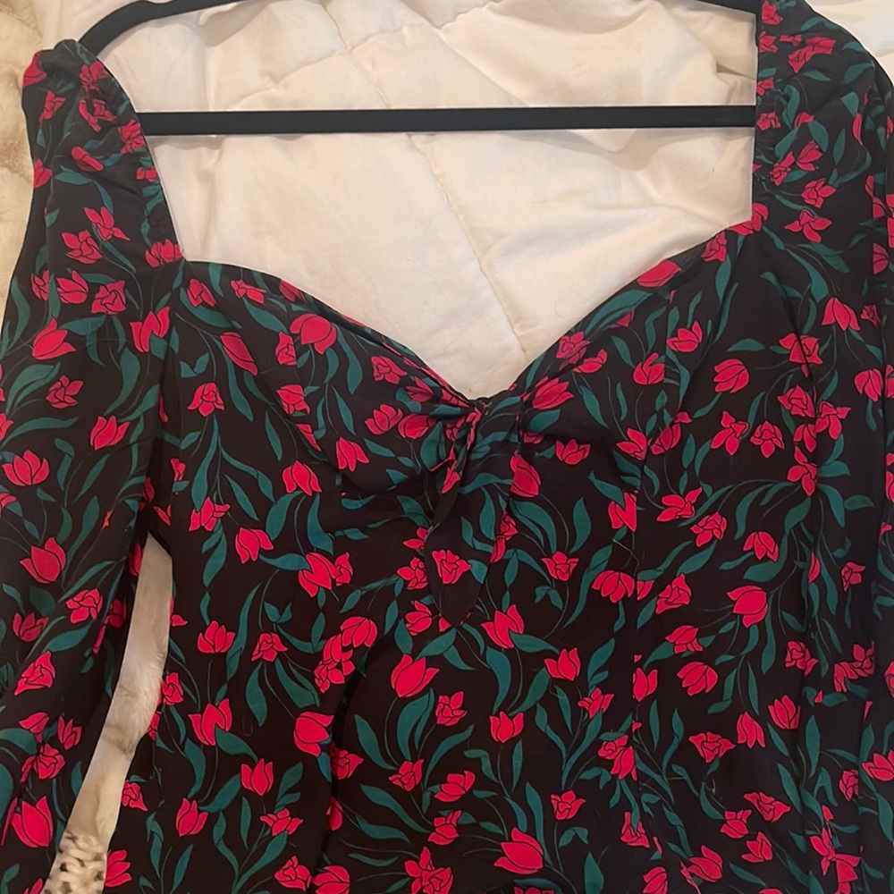 Printed red black and green blouse